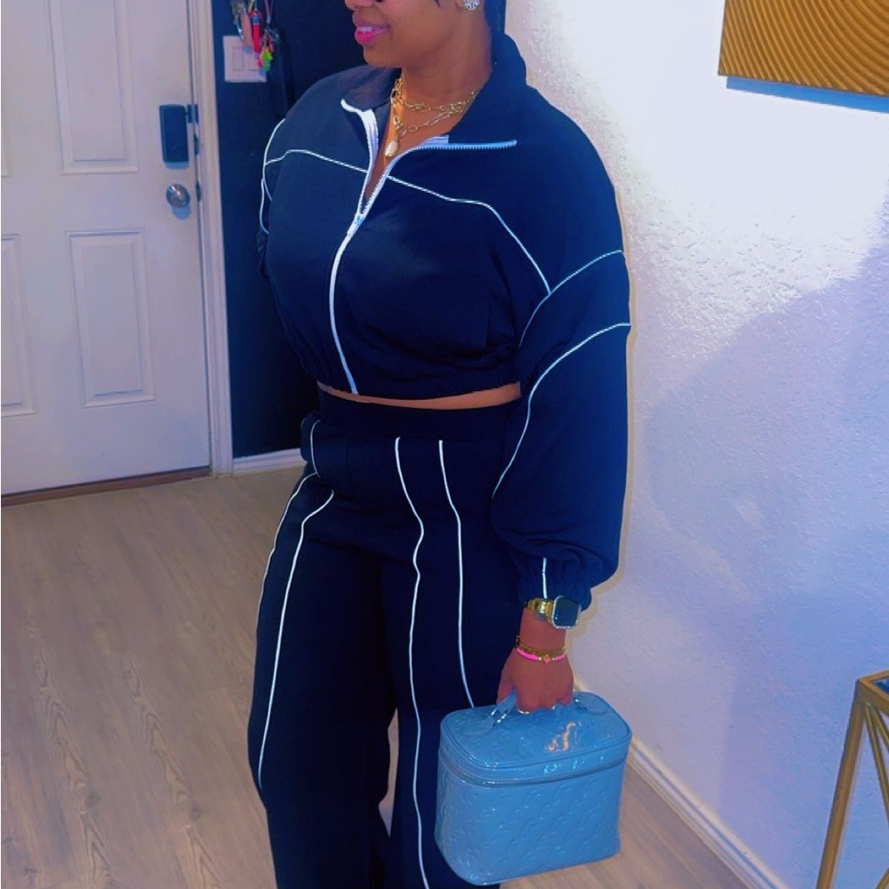 Women's Navy Track Suit with White Piping